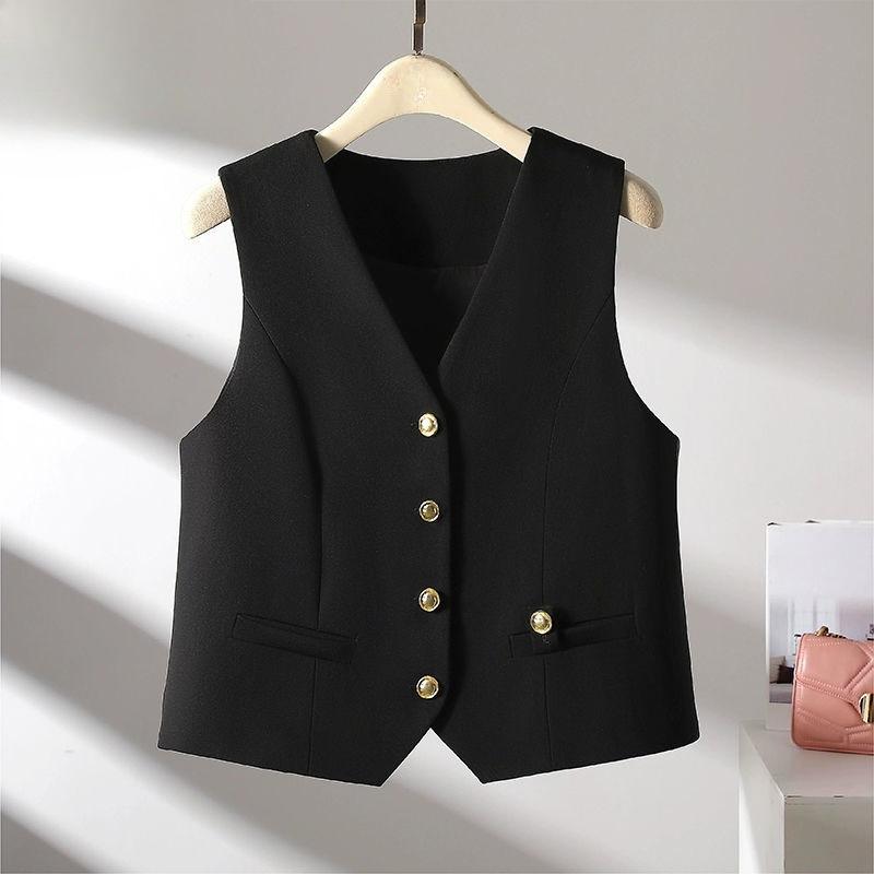 Mode Dames Mouwloos V-Hals Kort Gilet Pak Jas Lente Herfst Gevoerd Gilet Casual Top