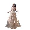 Morning Dew Rose GardenFrench Vacation Style Printed Neck Chiffon Cake Long Dress Women's Collar Beach