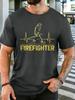 Unisex Firefighter Heartbeat Silhouette Retro Art Cotton Short Sleeve Tee Crew Neck Soft Male Summer Casual Breathable Street Top