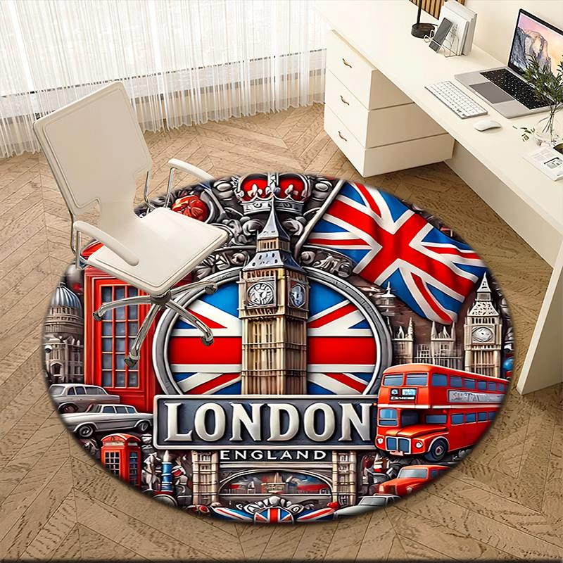 

1pc British Empire London England Round carpet Painted Printed circular carpet, home door mat, outdoor travel protection carpet 80x80cm( 31x31in)