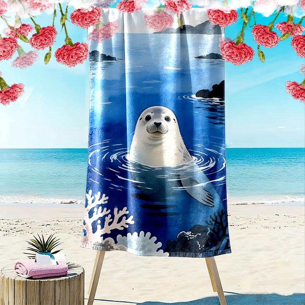 Gentle seal in serenity Print beach towel, quick drying, suitable for travel, outdoor sports, jogging, the beach and swimming, gift