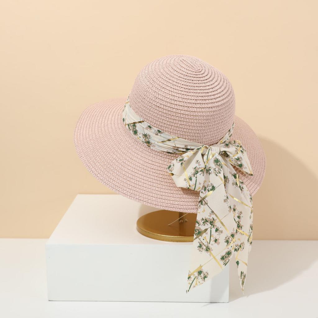 Bow straw hat fashion streamer casual woven straw hat travel sun protection seaside big eaves hat sun hat