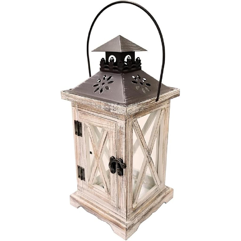 Vintage Wooden Decorative Lantern Candle Holder Rustic Farmhouse Wedding Centerpiece Lantern for Table Mantle Wall Hanging Display Party Home Decor