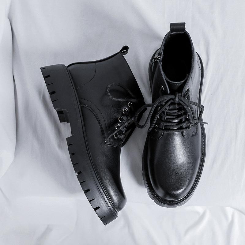 

2025 ботинки Мартин мужские средней высоты летние новые рабочие короткие ботинки кожаная обувь мужская боковая молния 6386-R 38 чёрный