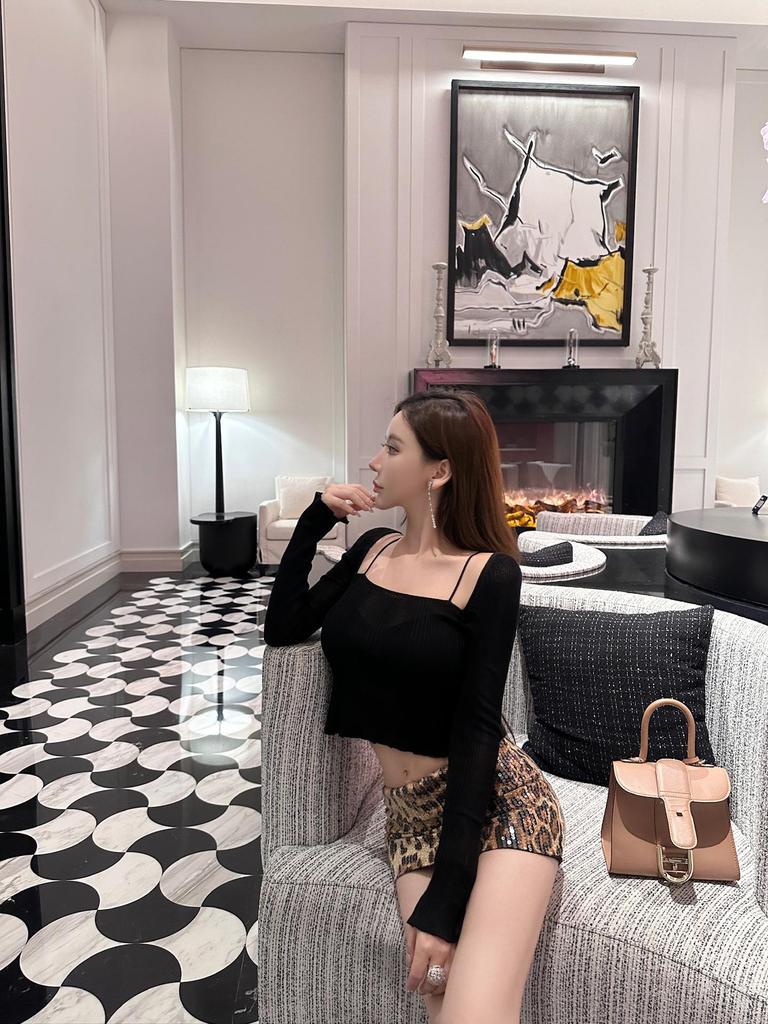 2024 Autumn Trendy Leopard Print Sequin Low Waist Short Skirt