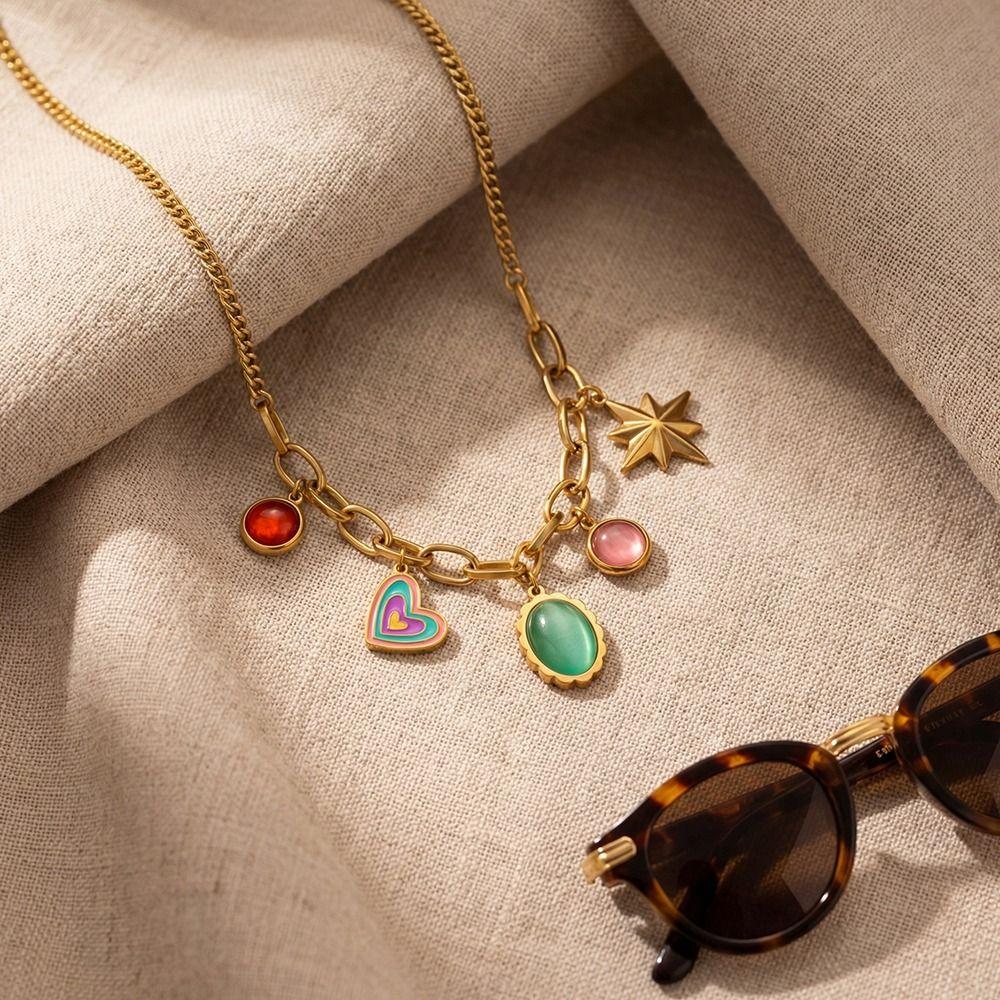 18 K Gold Plated Pendant Necklace Stainless Steel Choker Necklaces Charm Chain Women's Jewelry