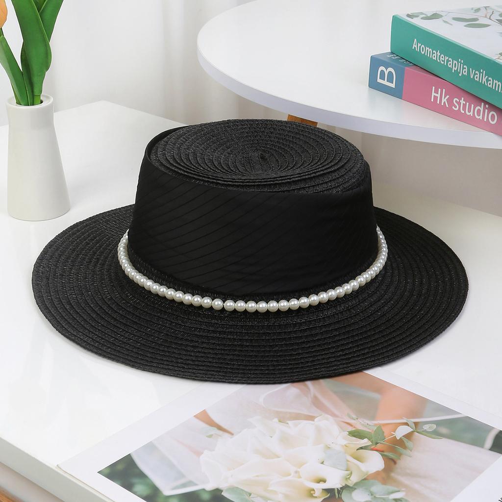 Lace Bow Straw Hat Women's Summer French Large Brim Sunscreen Hat Seaside Beach Vacation Sun Hat