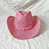 Handmade Hollow Out Cowboy Hat Love Bead Embellished Rolled Brim Western Summer Beach Sun Hat for Women