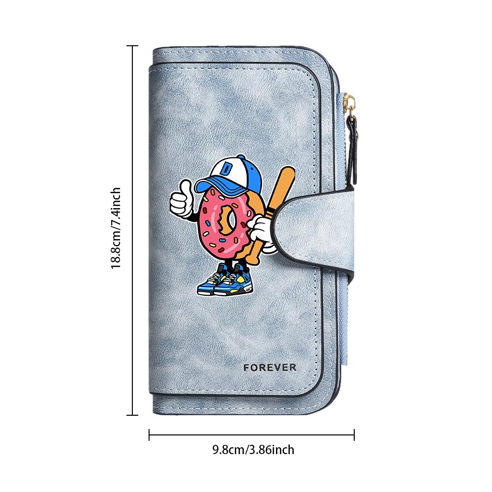 Cute Donut Cartoon Long Wallet Funny Baseball Pattern Purse Portable Fashion Card Holder