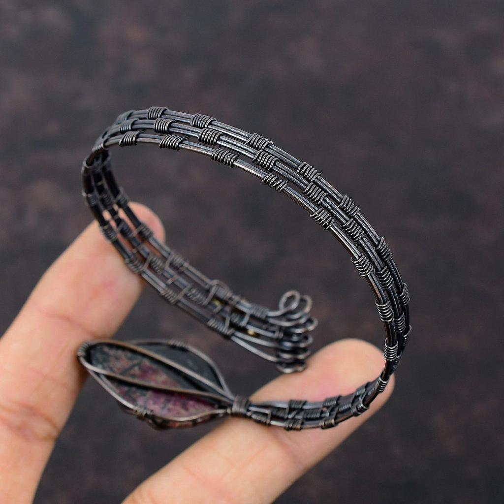 Eudialyte Gemstone Bangle Copper Wire Wrapped Cuff Adjustable Cuff Bracelet Handmade Bracelet Wire Wrap Jewelry Gift For Mom Copper Jewelry