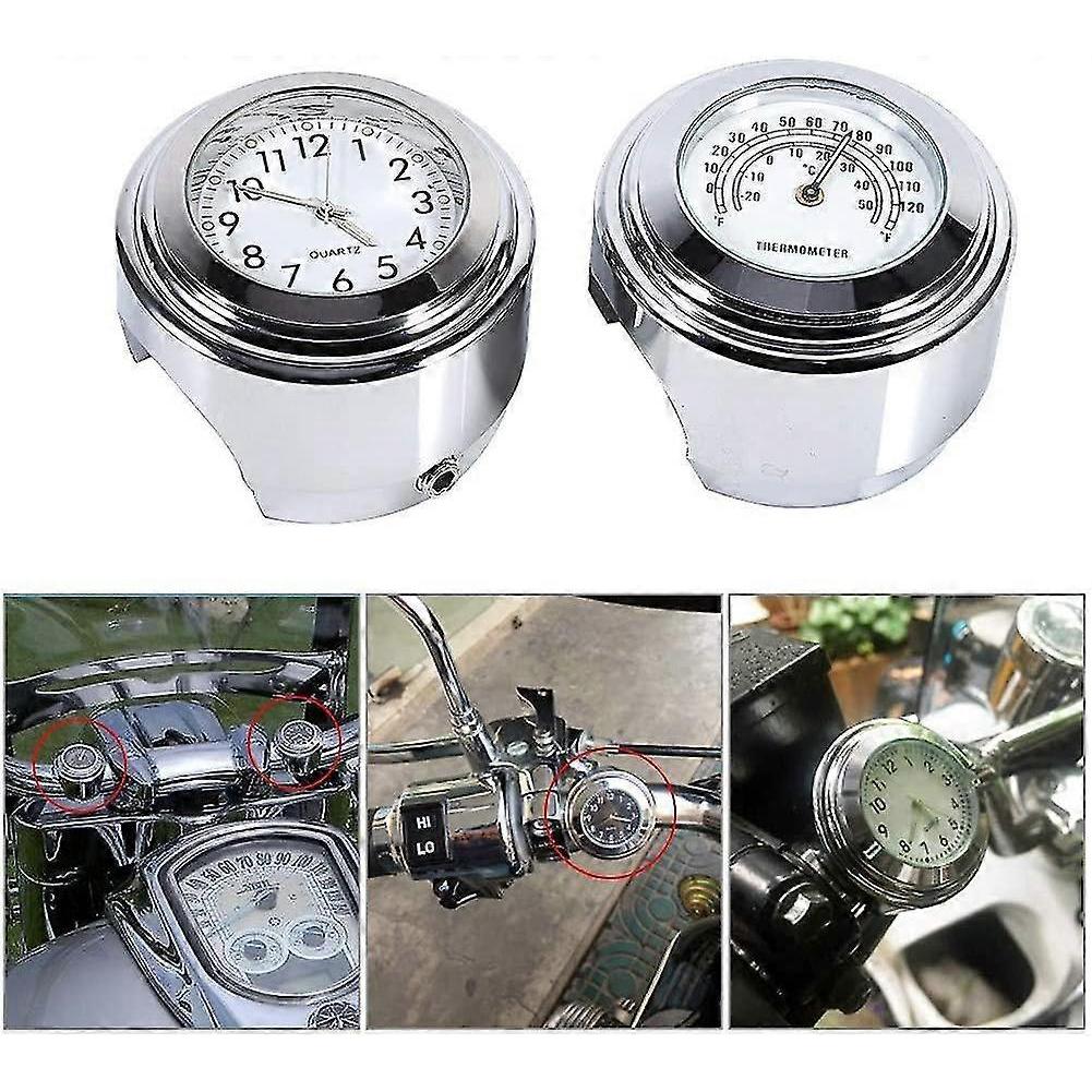 Motorcycle Handlebar Watch, 7/8 "waterproof Motorcycle Handlebar Mount Digital Clock And Temp Thermometer White