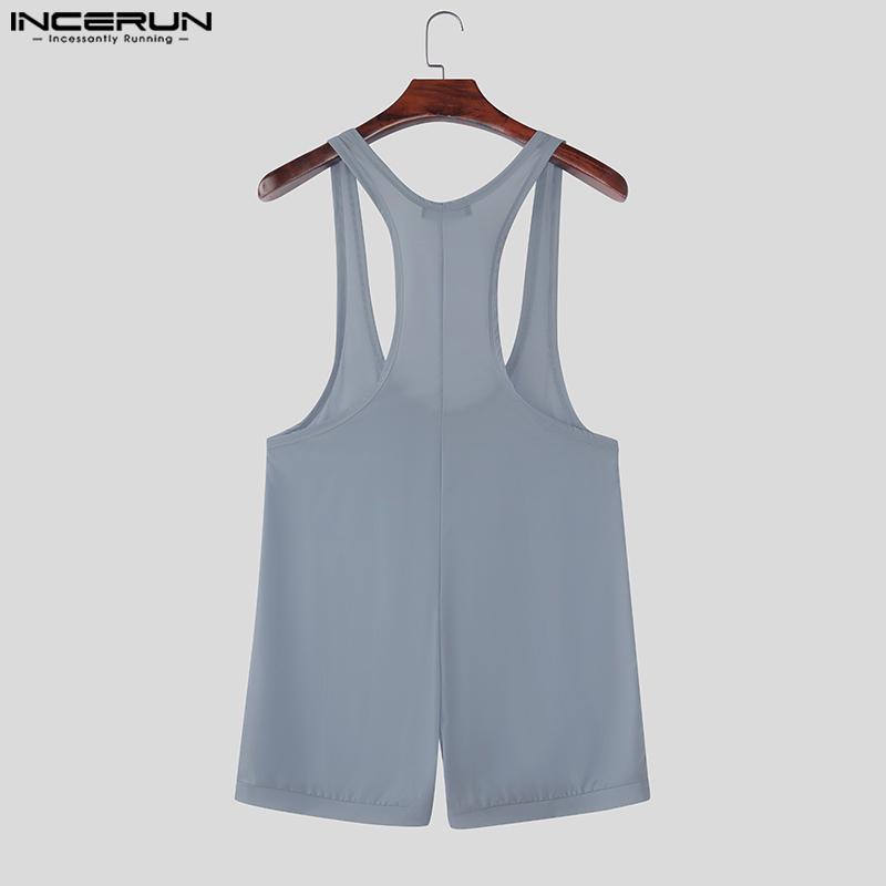 INCERUN Men Sleeveless U Neck Fitted See Through Bodysuits One Piece Jumpsuits Underwear