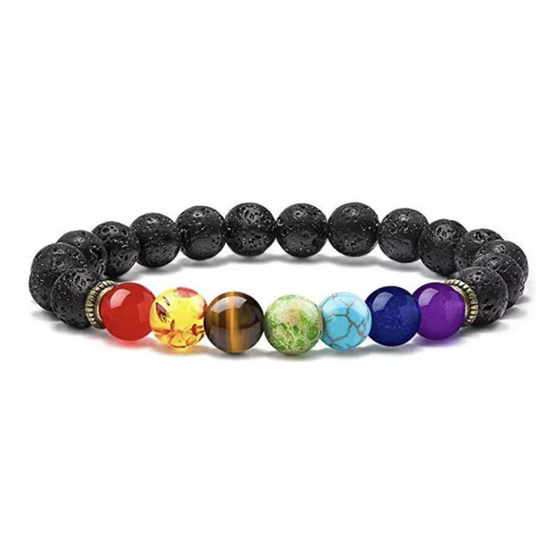 Natural Lava Stone Beads Healing Balance Chakra Charm Bracelet 8mm Tiger Eye Bead Tibetan Buddha Prayer Bracelet for Women Men