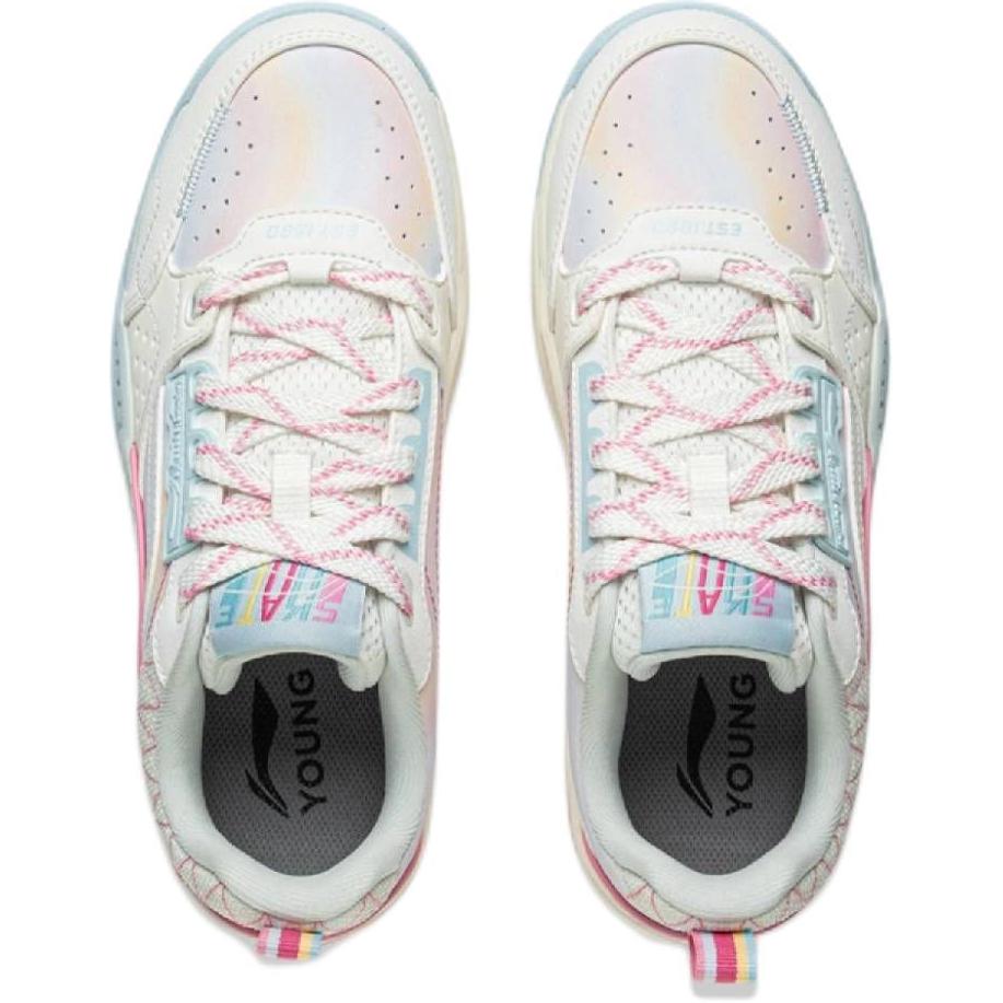 Li Ning Kids Sports Lifestyle Comfortable Soft Non-Slip Wear-Resistant Low-Top Casual Shoes Men Sneaker Off-White Light-Sky-Blue YKCV018-2