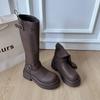 Thick-soled black boots women's 2025 new spring and autumn but knee-long boots Maillard skinny tall knight boots