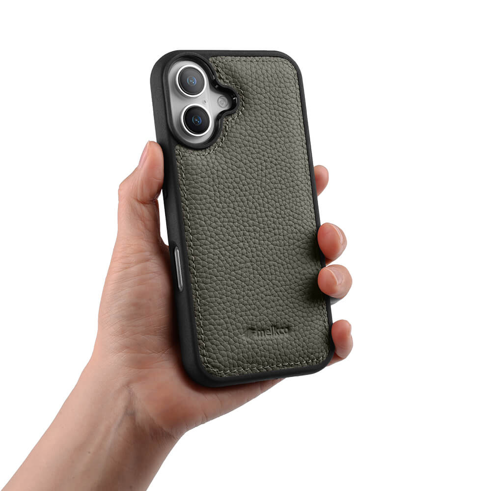 MELKCO For iPhone 16 Case Genuine Cow Leather Coated PC Phone Cover