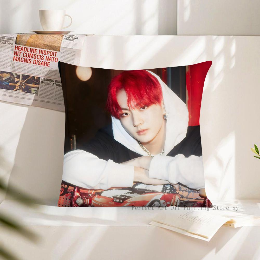 1 pièce Housse de coussin de groupe coréen J-JUNGWON Carré Housse de coussin Décoration de chambre à coucher Salon Décontracté Housse de coussin E-ENHYPEN