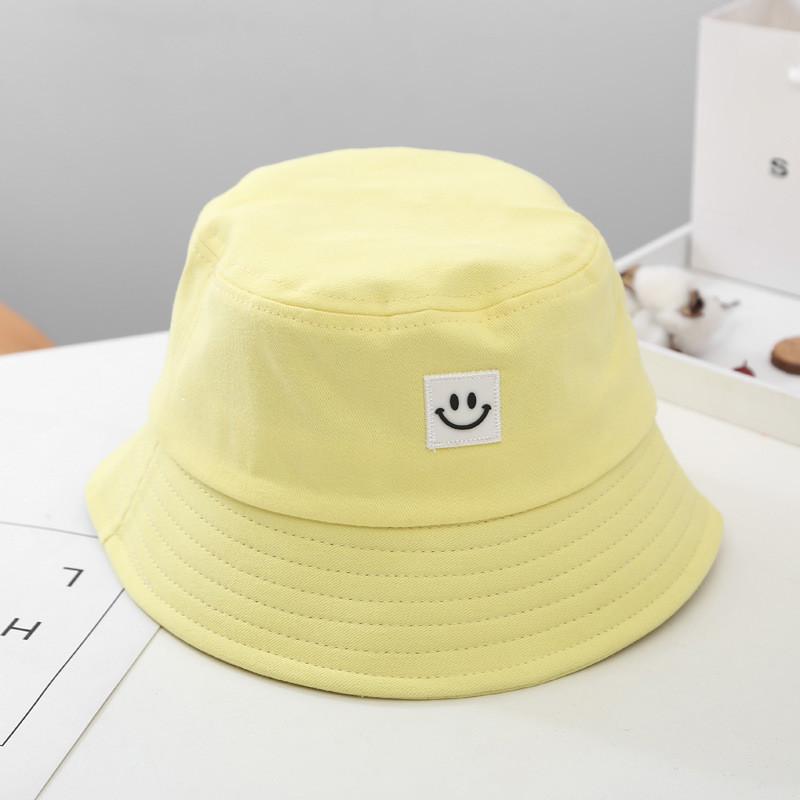Kids Cotton Sun Hat With Smiling Face Embroidery Design For Summer Outdoor Sun Protection
