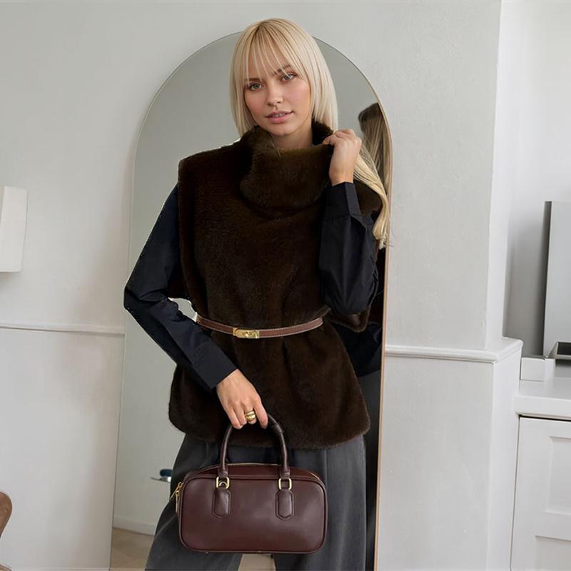 Fashion Faux Fur Sable Vest Crop Top Autumn Winter Turtleneck Eco Mink Fur Tank Tops Sleeveless Jacket Coat