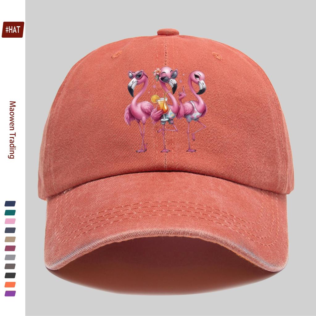 PC Flamingo-Print Baseballkappe mit leuchtend pinkem Flamingomuster, Modebrillen und Eiswürfel-Design, Party-Dekorationshut
