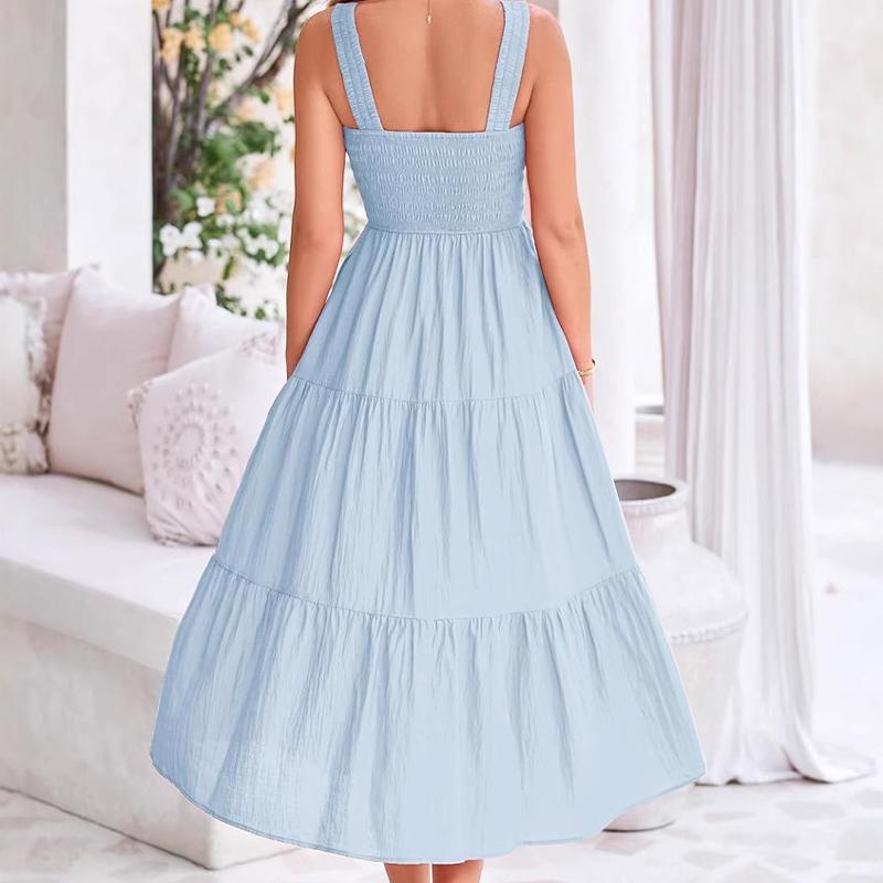 Casual Dress Bohemian Sleeveless Strapless Long Skirt Pleated Layered Summer Dress