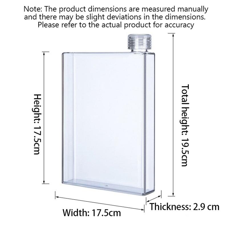Venkovní čtvercová láhev na vodu, odolná vůči vysokým teplotám, 500 ml, plochý hrnek na vodu, průhledný, přenosný