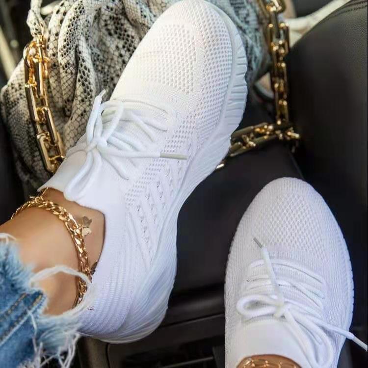 Large size women's shoes summer new European and American fashion casual fly-woven mesh breathable women's sports shoes