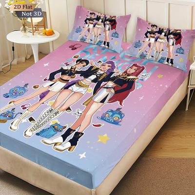 3pcs K-Pop Demon Hunters Printed Chipless Bed Sheet Set Multi Size Soft Bed Cover Bedroom Bedding Decoration Machine Washable