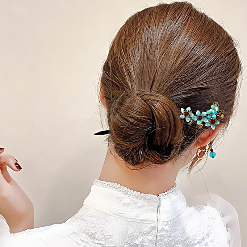 Vintage Chinese Wood Hair Sticks for Women Handmade Luxury Flower Hairpins Hair Chopsticks Wedding Party Head Jewelry Accessory