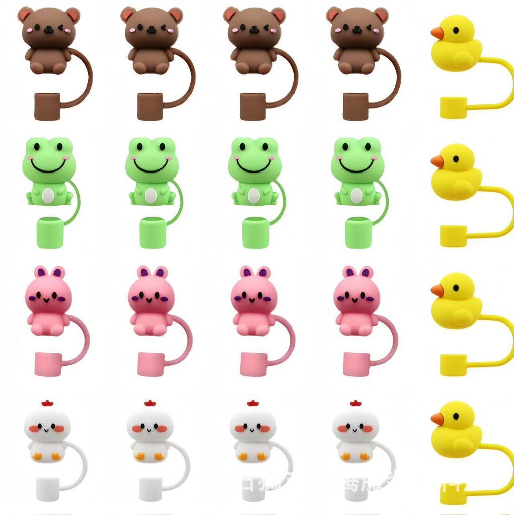 5/1pcs 10mm Cartoon 3D Animals Straw Cover Cap For Water Bottle Drinking Dust Cap Leak-Proof Straw Tips Cover