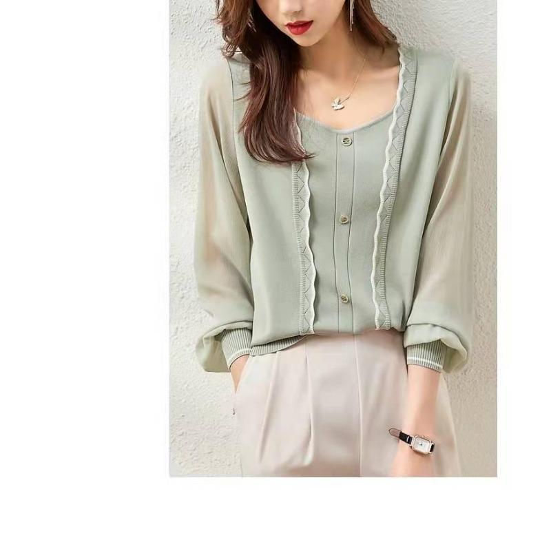 Women's Chiffon Patchwork Loose-fitting Long-sleeved Shirt for Spring and Autumn