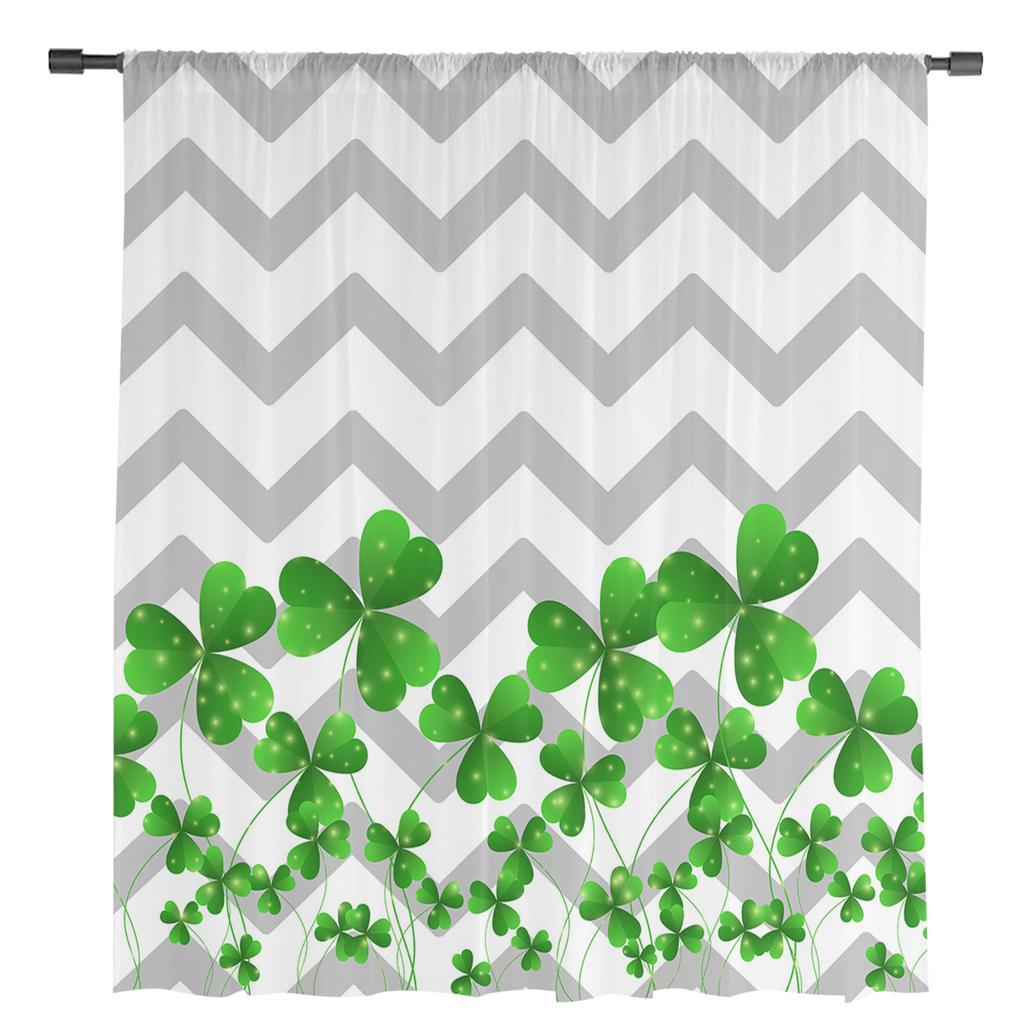 Clover Gray Ripple Geometric Chiffon Sheer Curtains for Living Room Bedroom Home Decoration Window Voile Tulle Curtain Drapes