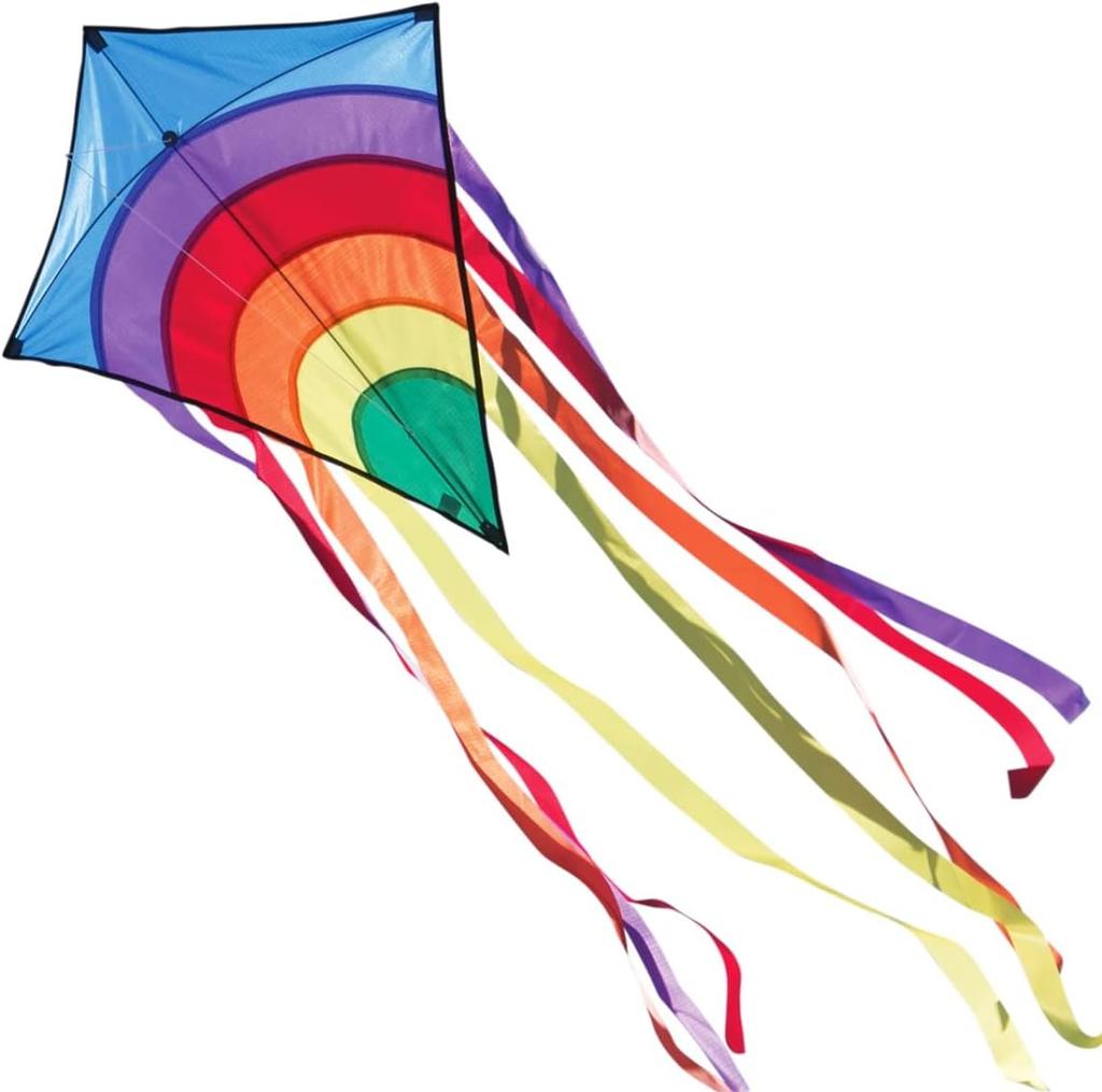 CIM Rainbow Eddy Children's Kite Single Line Flight Kite for Children from 3 Years 65 X 72 Cm Includes 80 M Kite Cord and 8 X 105 Cm Strip Tails