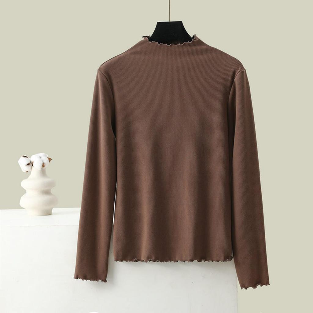 Women's Slim-Fit Long-Sleeve Base Layer Top With Flounce Collar