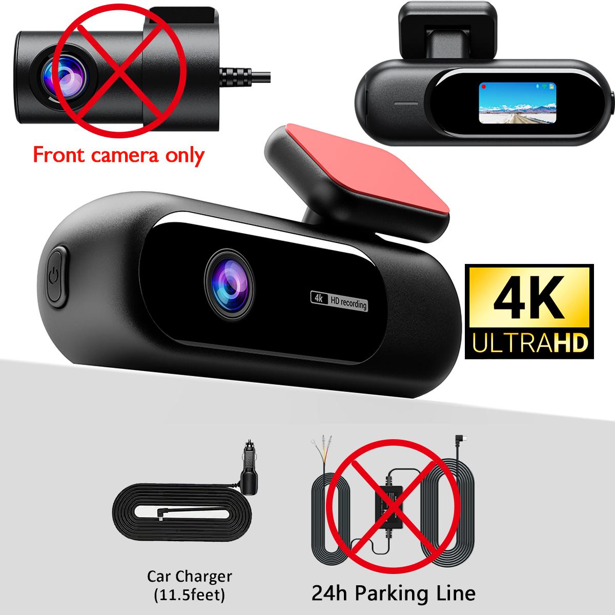 

Dual Lens 4K WiFi Dash Cam Car DVR Front Rear Night Vision 24H Parking Mini Black Box Vehicle Camera Recorder (as the picture,No SD Card)