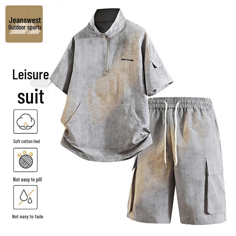

Jeanswest Outdoor Men s Summer Stand Collar T-Shirt & Shorts Set L