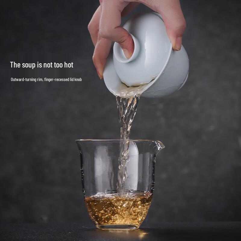 Jingdezhen Celadon Carved Ceramic Gaiwan Tea Set