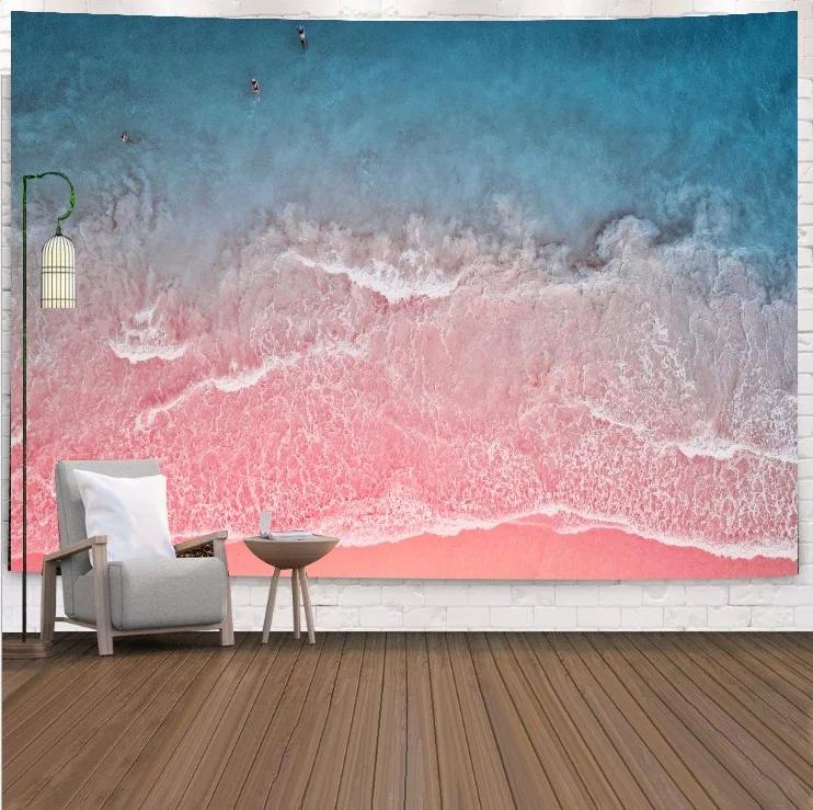VIKAMA Tropical Beach Landscape Tapestry Summer Coconut Grove Waves Fresh Vacation Style Living Room Room Decoration