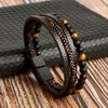 Men' Leather Bracelet with Beads, Bead Bracelet, Brown Titanium