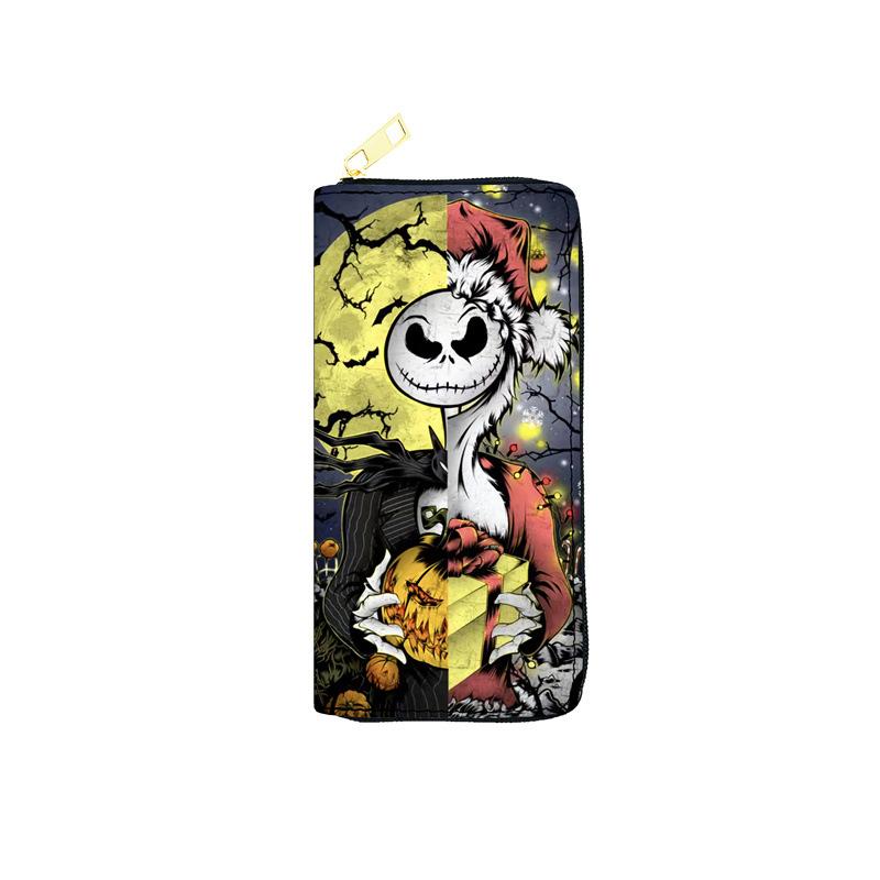 Nightmare Before Christmas PU Wallet for Women Long Zipper Clutch Jack Skellington Print Makeup Bag 3pcs