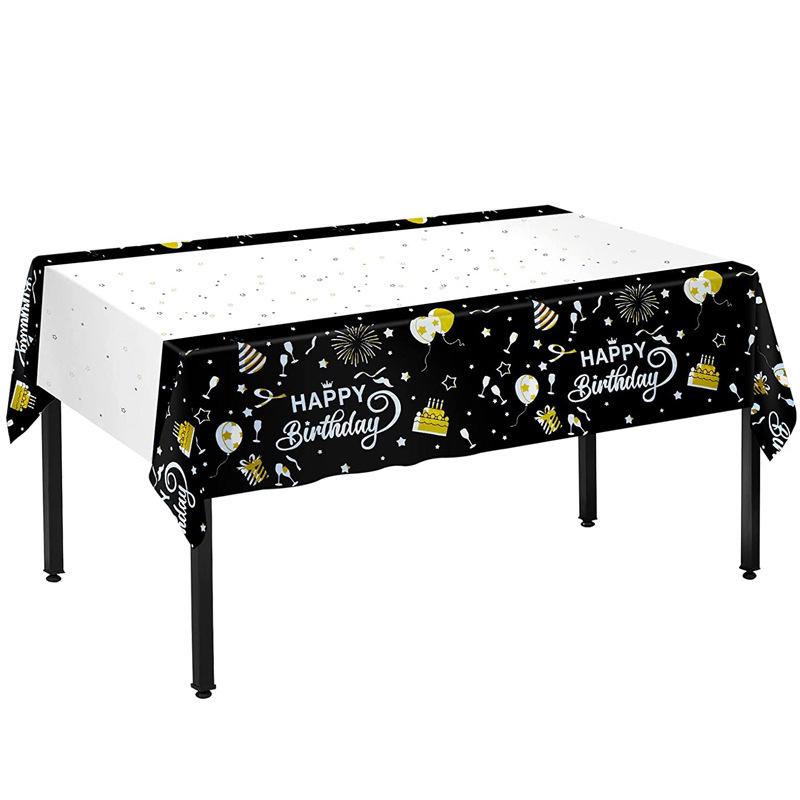 Black Balloon Cartoon Birthday Party Tablecloth - Disposable, Waterproof, Oil-Proof PEVA 137x274 cm
