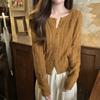 Women Designer Spring Fall Cardigan Slit Button Detail Knit Top Long Sleeve Sun Protection Shirt