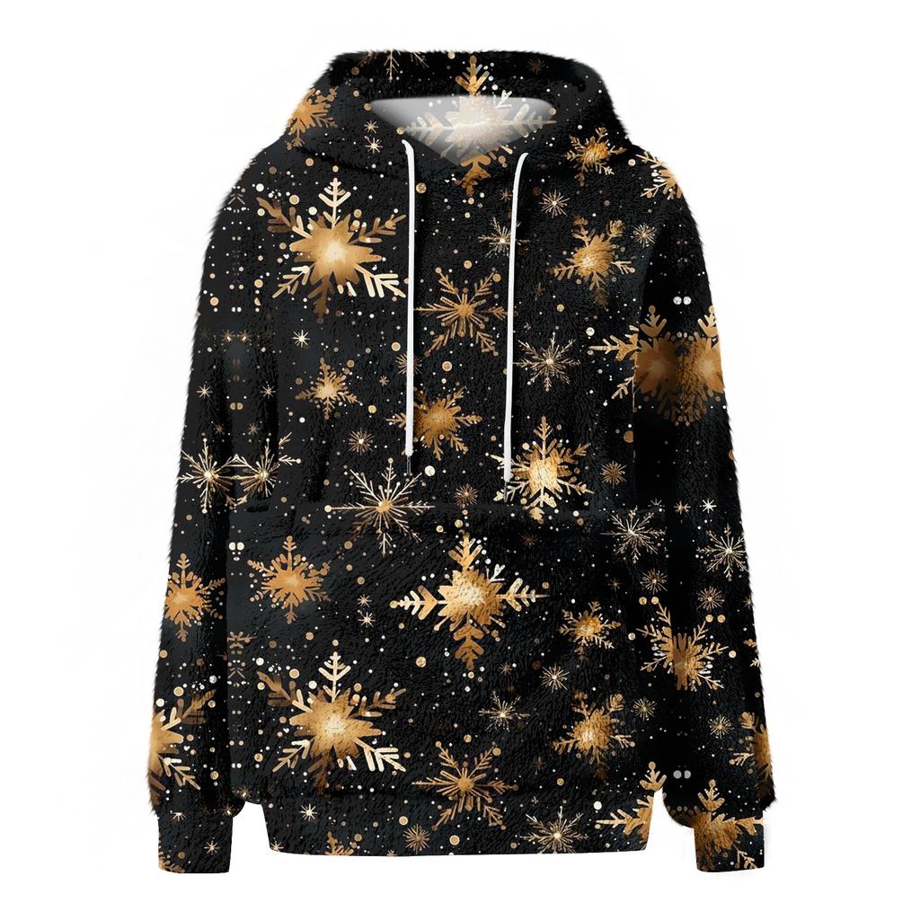 Women's Fashionable Casual Fleece Lined Long Sleeve Pocket Hooded Printed Sweatshirt