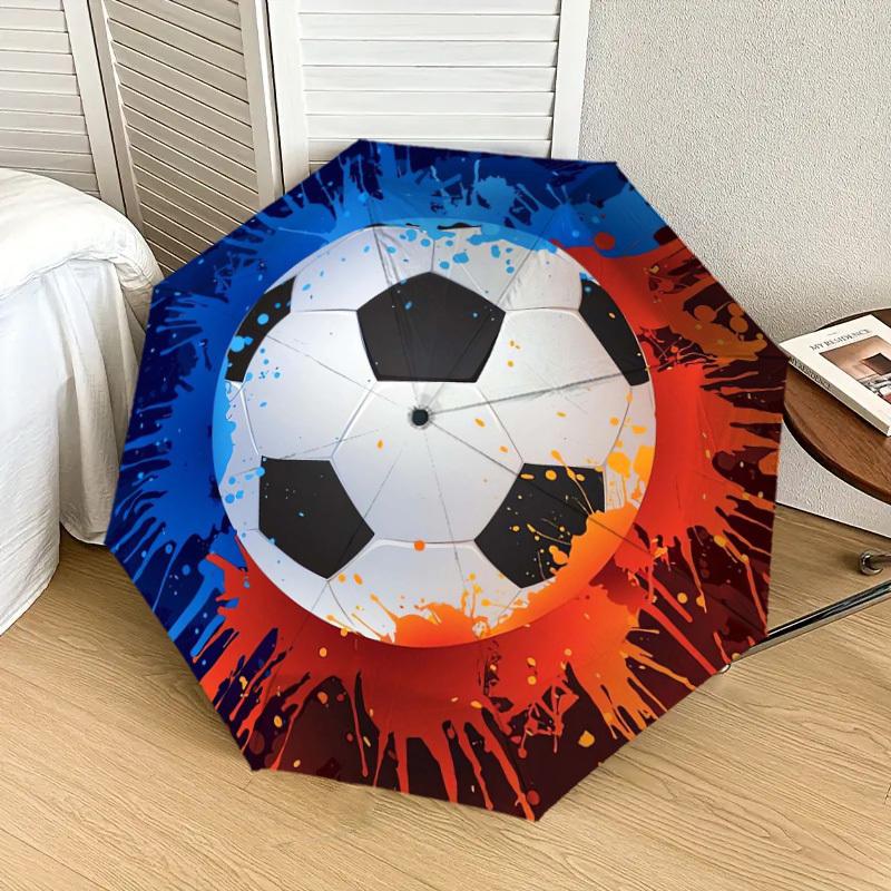 1pc Soccer Ball Splash Art Umbrella with Plastic Handle,Suitable for All Seasons Home Travel Outdoor UmbrellaDD450