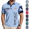 Men Loose Fit Short Sleeve Polo Shirt with Flag Print Casual Digital Pattern Turn Down Collar Top Tee for Everyday Wear