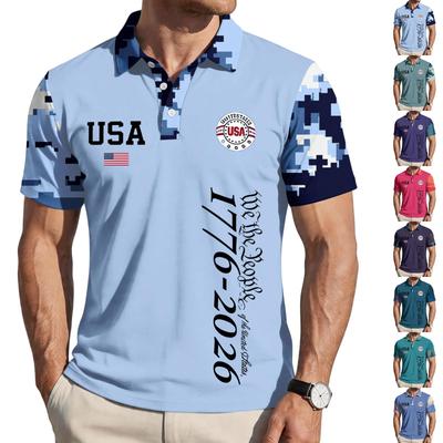 Herren locker geschnittenes kurzärmeliges Poloshirt mit Flaggenaufdruck, lässiges digitales Muster, Umlegekragen, Oberteil für den Alltag