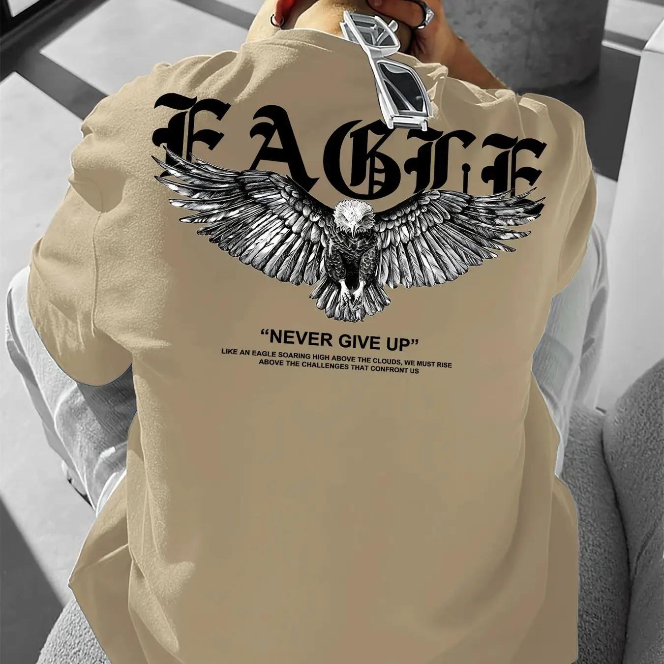 

Summer 100 cotton men s fashionable casual loose, never give up graphic printed sporty round-neck short-sleeved T-shirt 4XL