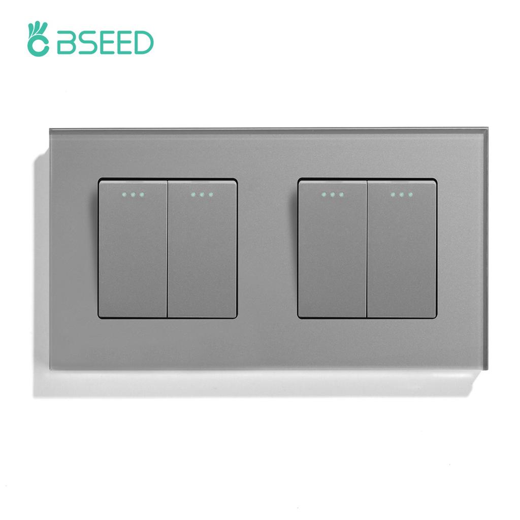 BSEED Double 1/2/3Gang Wall Light Switches 1Way Mechanical Button Switch On Off Glass Panel EU Standard 157mm