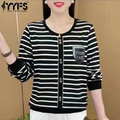 Women's Fashion Casual Spring Autumn Stripe Print Long Sleeve O-Neck Blouses & Shirts