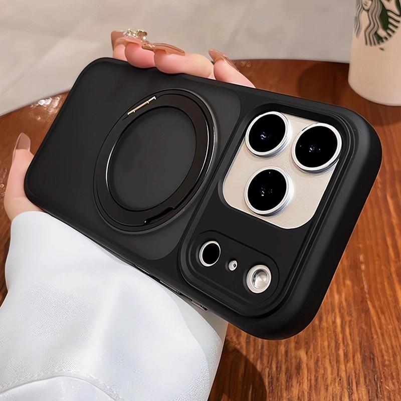 Matte Rotating Bracket Holder Magnetic Phone Case For iPhone 17 16 15 14 13 Pro Max For Magsafe Ring Stand Shockproof Back Cover
